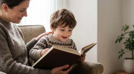 Parent and young child engaged in joyful reading together, building early literacy foundations